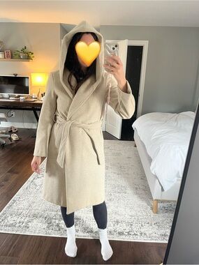 Zara Beige Hooded Wrap Coat with Self-Tie